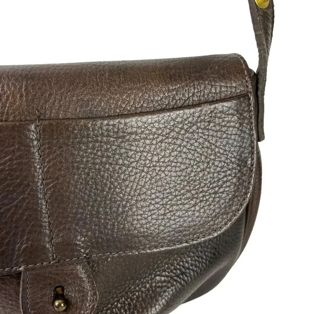ROGER VAN S Vintage Flap Pocket Handbag Shoulder Bag Purse Genuine Leather Brown